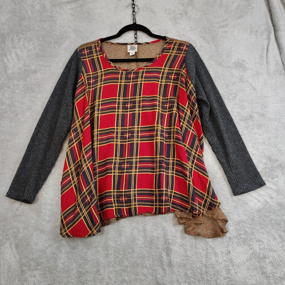 Ivy Jane Top Tunic Waffle Knit Sleeve Size S Patchwork Plaid Floral Tunic Boho